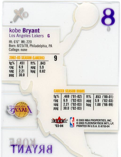 2003/04 Fleer Kobe Bryant #8 - Lakers