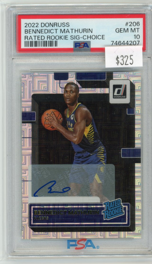 2022/23 Panini Donruss Bennedict Mathurin Rated Rookie RC #206 - Autograph Pacers PSA 10