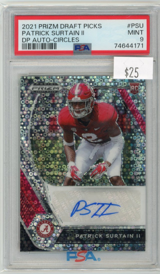 2021 Panini Prizm Draft Picks Patrick Surtain II RC #DP-PSU - Autograph Circles Broncos PSA 9