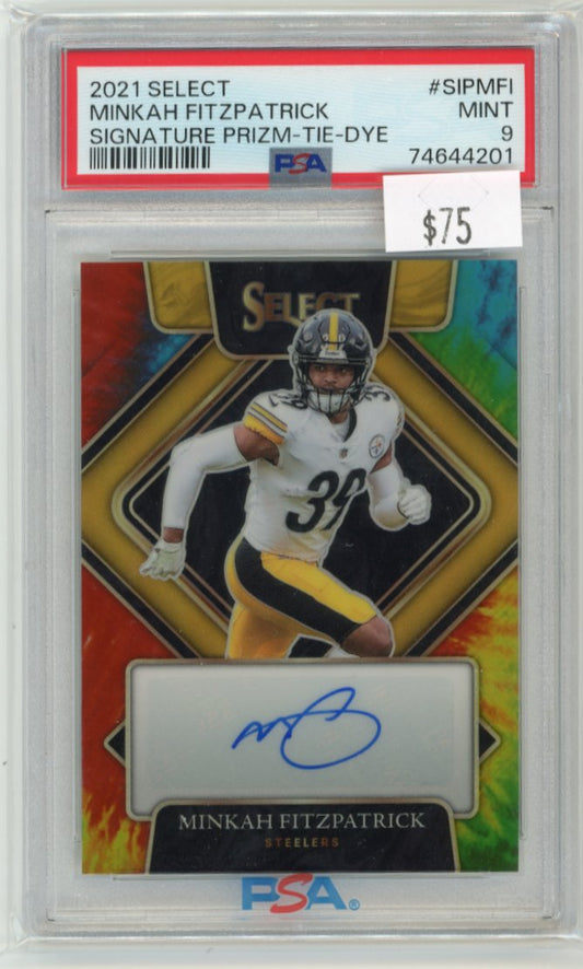 2021 Panini Select Minkah Fitzpatrick #SIP-MFI - #/25 Autograph Tie-Dye Steelers PSA 9