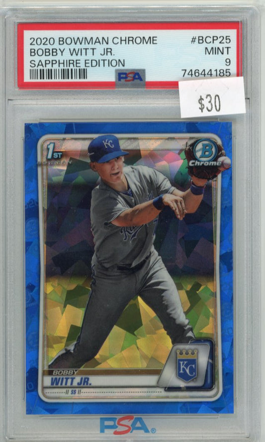 2020 Topps Bowman Chrome Bobby Witt Jr. 1st Bowman #BCP-25 - Sapphire PSA 9