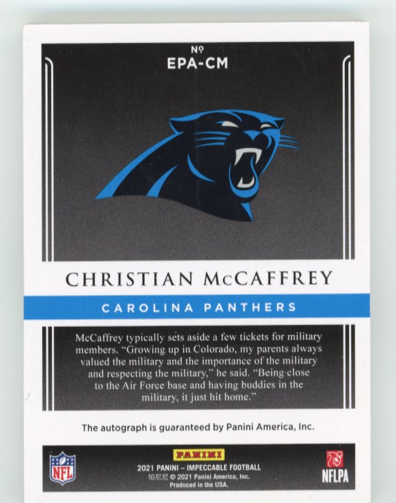 2021 Panini Impeccable Christian McCaffrey Extravagance #EPA-CM - #/10 Red 1OZ Silver 49ers