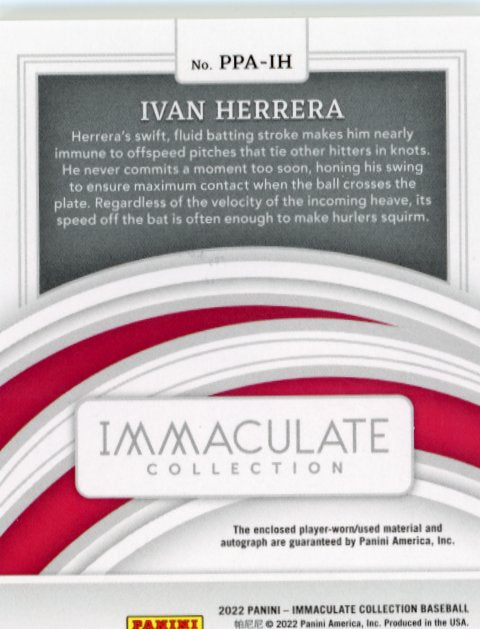 2022 Panini Immaculate Collection Ivan Herrera #PPA-IH - #/2 Patch Autograph Gold Cardinals