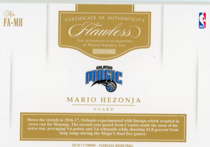 2016/17 Panini Flawless Mario Hezonja #FA-MH - #/25 Autograph Silver Magic