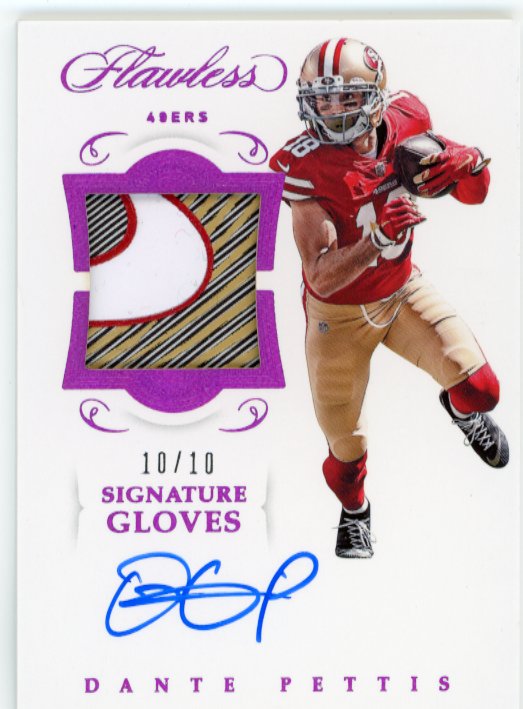 2018 Panini Flawless Dante Pettis Signature Gloves #SG-DP - #/10 Patch Autograph Purple 49ers