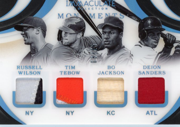 2020 Panini Immaculate Russel Wilson Tim Tebow Bo Jackson Deion Sanders #M-5 - #/25 Quad relic