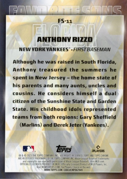 2023 Topps Favorite Sun Anthony Rizzo #FS-11 - #/10 Red Yankees