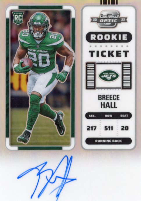 2022 Panini Contenders Optic Breece Hall Rookie Ticket #105 - Silver Autograph Jets