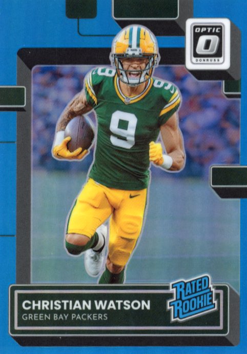 2022 Panini Donruss Optic Christian Watson Rated Rookie #219 - #/299 Aqua Packers