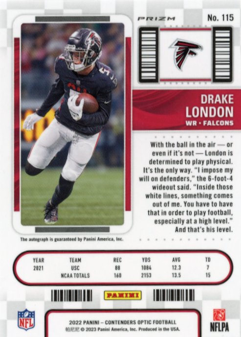 2022 Panini Contenders Optic Drake London Rookie Ticket #115 - Silver Autograph Falcons