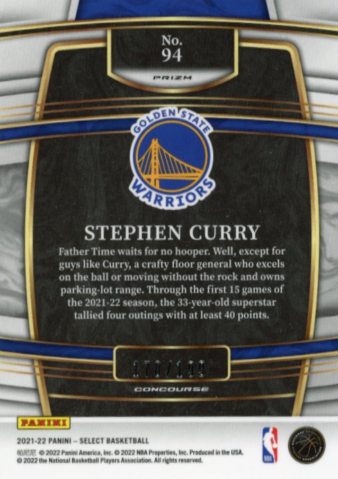 2021/22 Panini Select Stephen Curry #94 - #/199 Red Warriors