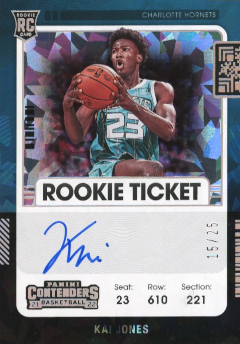 2021/22 Panini Contenders Kai Jones RC #119 - #/25 Cracked Ice Autograph Hornets