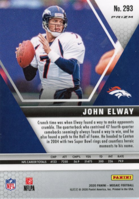 2020 Panini Mosaic John Elway #293 - White Sparkle Broncos