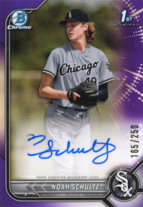 2022 Topps Bowman Chrome Noah Schultz 1st Bowman #CDA-NSZ - Autograph #/250 Purple White Sox