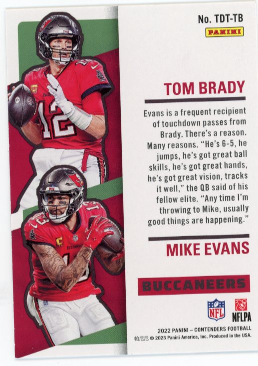 2022 Panini Contenders Tom Brady & Mike Evans Touchdown Tandems #TDT-TB - Green #/99 Buccaneers