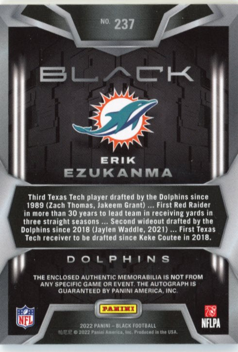 2022 Panini Black Erik Ezukanma RC #237 - Relic Red #/15 Dolphins