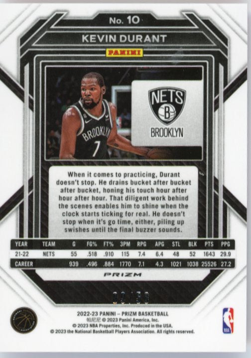 2022/23 Panini Prizm Kevin Durant #10 - Pink Disco #/50 Nets