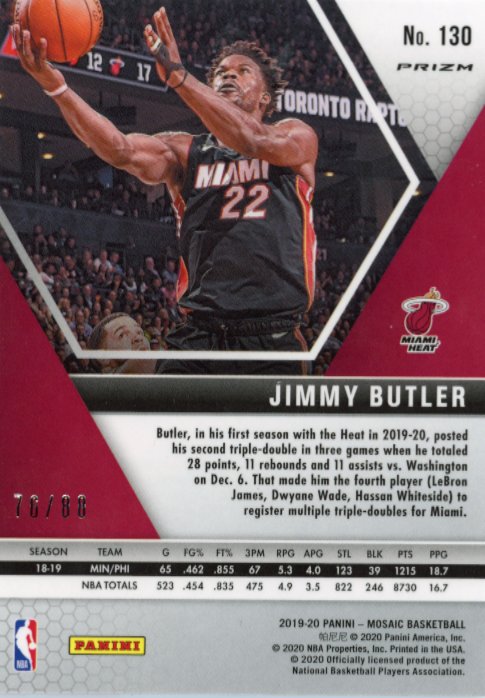 2019/20 Panini Mosaic Jimmy Butler #130 - Red #/88 Heat