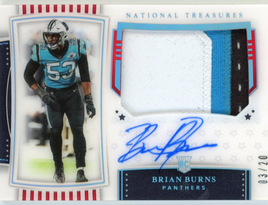 2019 Panini National Treasures Brian Burns RC #201 - Relic #/20 Panthers