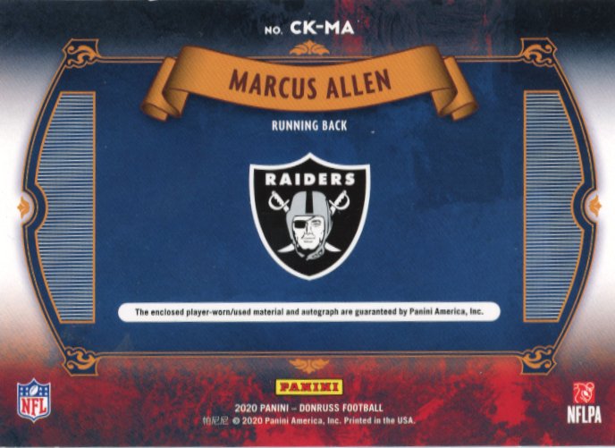 2020 Panini Donruss Marcus Allen Canton Kings #CK-MA - Relic Autograph #/10 Raiders
