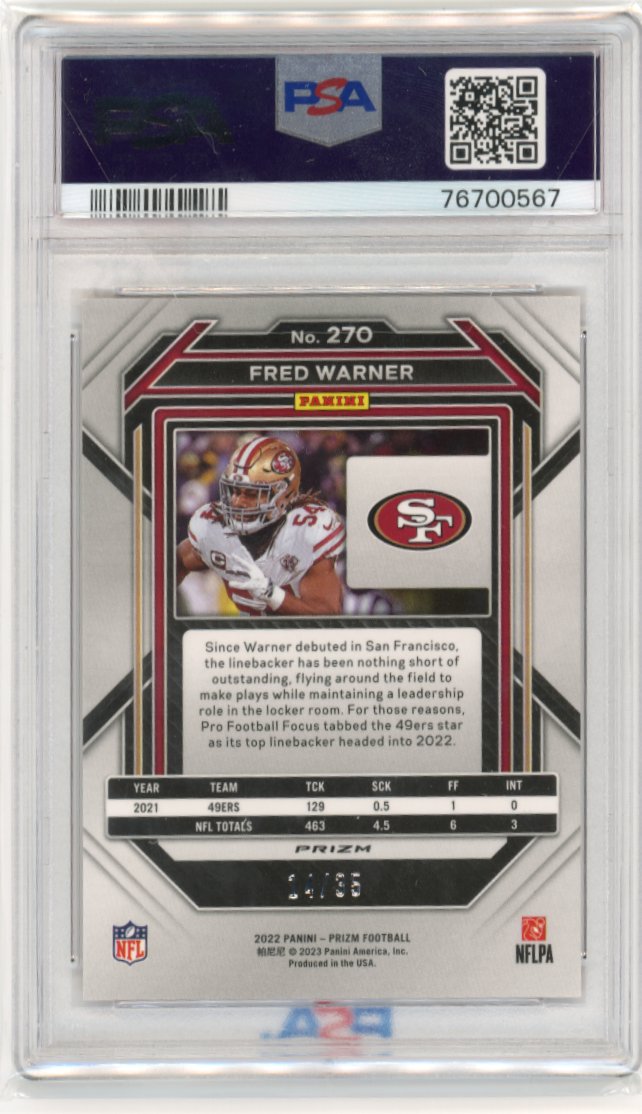 2022 Panini Prizm Fred Warner #270 - Red Shimmer #/35 PSA 9 49ers