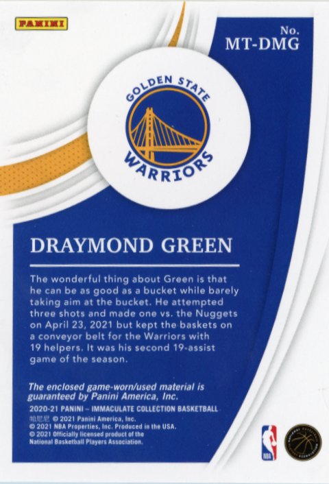 2020/21 Panini Immaculate Collection Draymond Green #MT-DMG - Relic #/99 Warriors