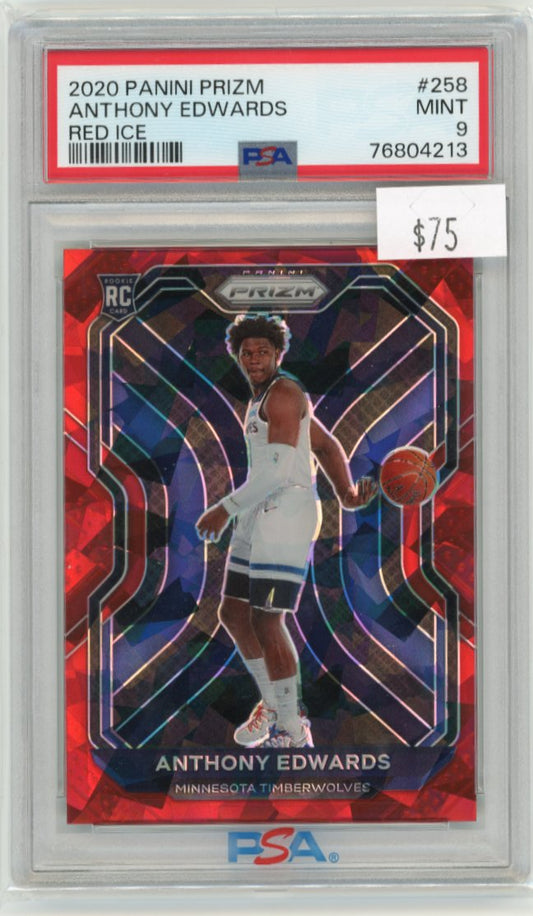 2020/21 Panini Prizm Anthony Edwards RC #258 - Red Ice PSA 9 Timberwolves