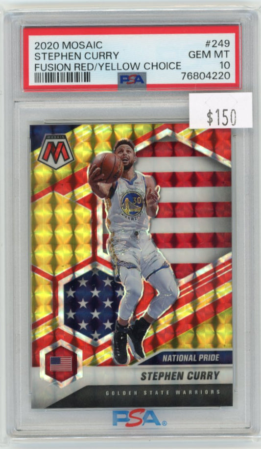 2020/21 Panini Mosaic Stephen Curry National Pride #249 - Fusion Red/Yellow #/88 PSA 10 Warriors