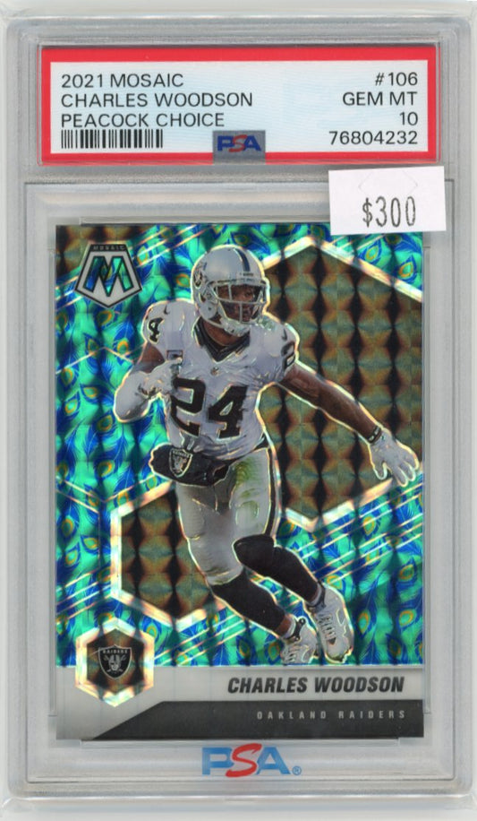 2021 Panini Mosaic Charles Woodson #106 - Peacock PSA 10 Raiders
