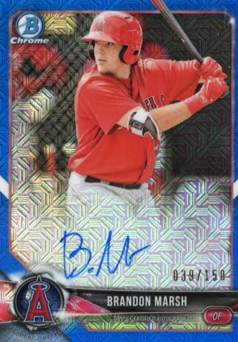 2018 Topps Bowman Chrome Brandon Marsh #BCPA-BM - Blue #/150 Autograph Mojo Angels