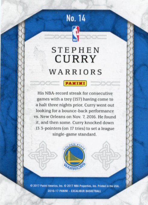 2016/17 Panini Excalibur Stephen Curry Run the Gauntlet #14 - Warriors