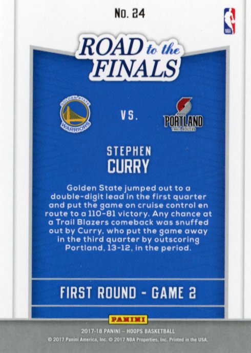 2017/18 Panini NBA Hoops Stephen Curry Road to the Finals #24 - #/2017 Warriors