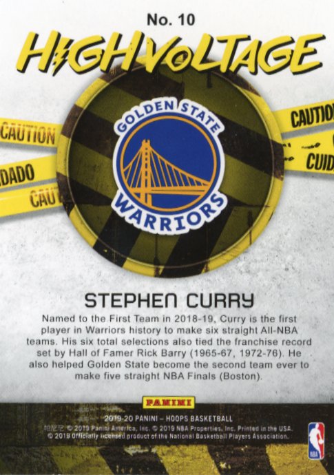 2019/20 Panini NBA Hoops Stephen Curry High Voltage #10 - Warriors