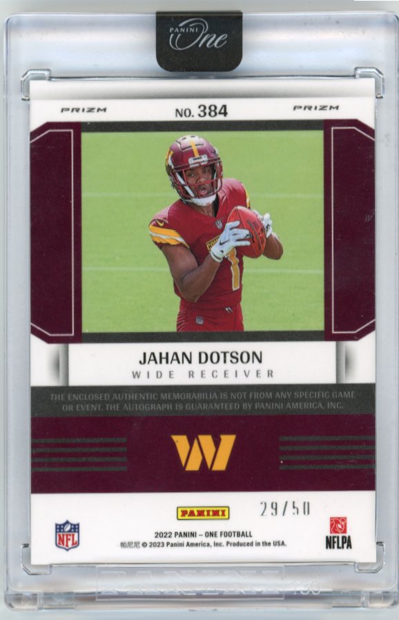 2022 Panini One Jahan Dotson Rookie Fractal RC #384 - Autograph Relic #/50 Commanders