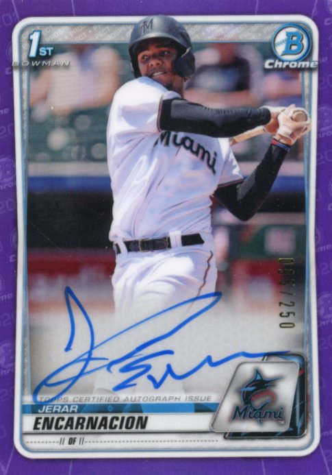 2020 Bowman Chrome Jerar Encarnacion 1st #CPA-JE - #/250 Purple Autograph Marlins