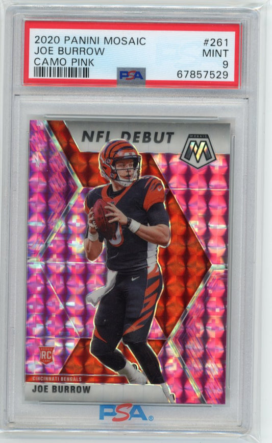 2020 Panini Mosaic Joe Burrow NFL Debut RC #261 - Pink Camo PSA 9 Bengals