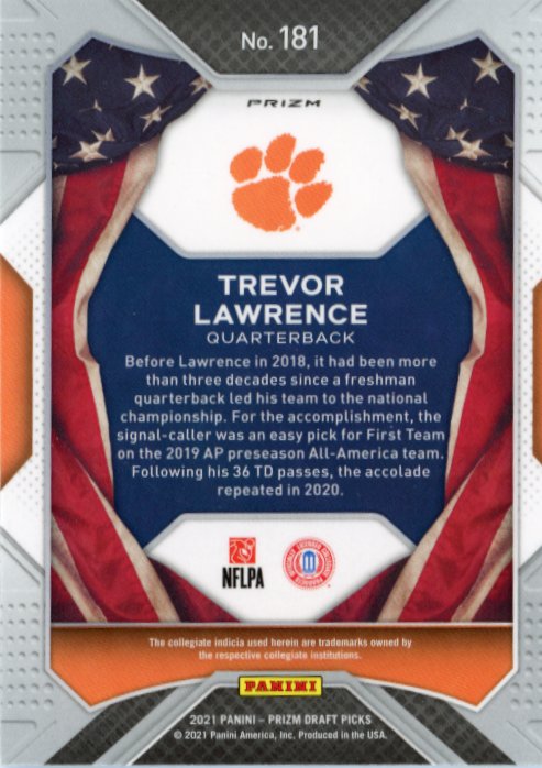 2021 Panini Prizm Draft Picks Trevor Lawrence All-Americans RC #181 - Blue Disco Jaguars