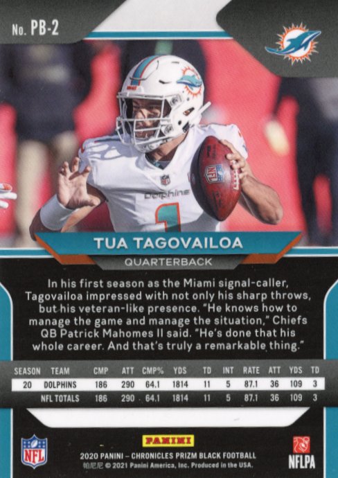 2020 Panini Chronicles Prizm Black Tua Tagovailoa RC #PB-2 - Dolphins