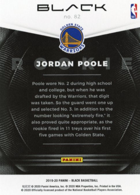 2019/20 Panini Black Jordan Poole RC #82 - #/149 Warriors