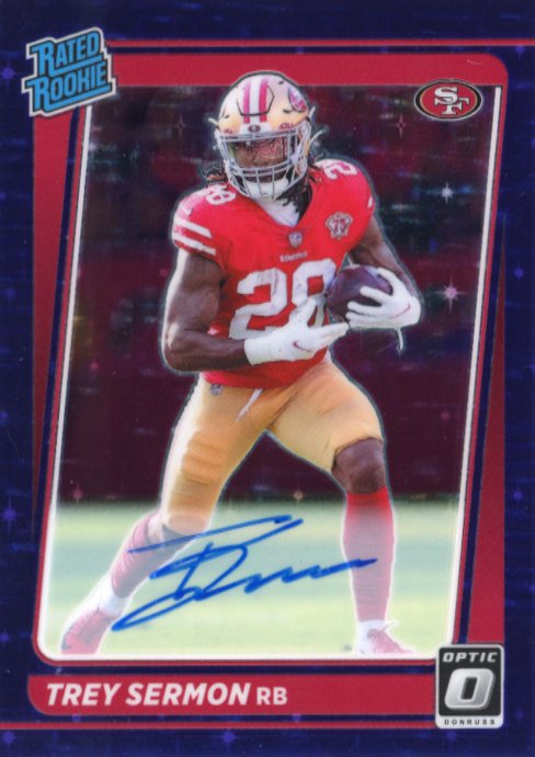 2021 Panini Donruss Optic Trey Sermon Rated Rookie #224 - #/50 Purple FOTL Stars Autograph 49ers