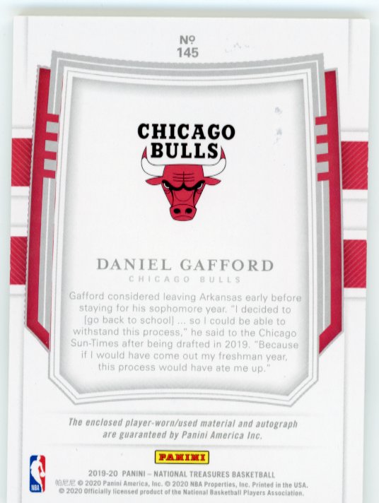 2019/20 Panini National Treasures Daniel Gafford RC #145 - #/30 Autograph Relic Bulls