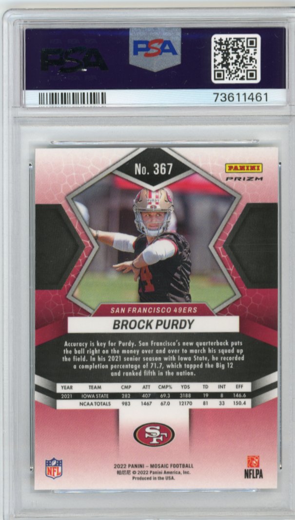 2022 Panini Mosaic Brock Purdy RC #367 - Silver PSA 9 49ers