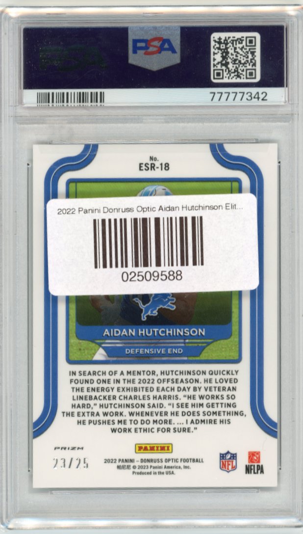 2022 Panini Donruss Optic Aidan Hutchinson Elite Series RC #ESR-18 - Purple #/25 PSA 10 Lions