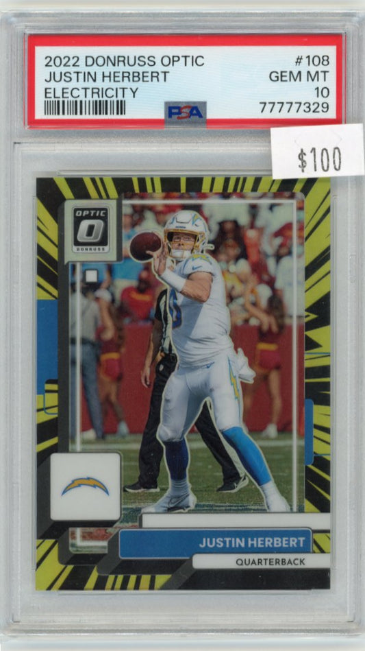 2022 Panini Donruss Optic Justin Herbert #108 - Electricity PSA 10 Chargers