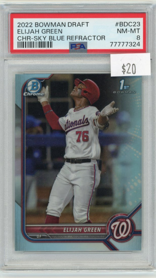 2022 Topps Bowman Chrome Elijah Green 1st Bowman #BDC-23 - Sky Blue PSA 8 Nationals