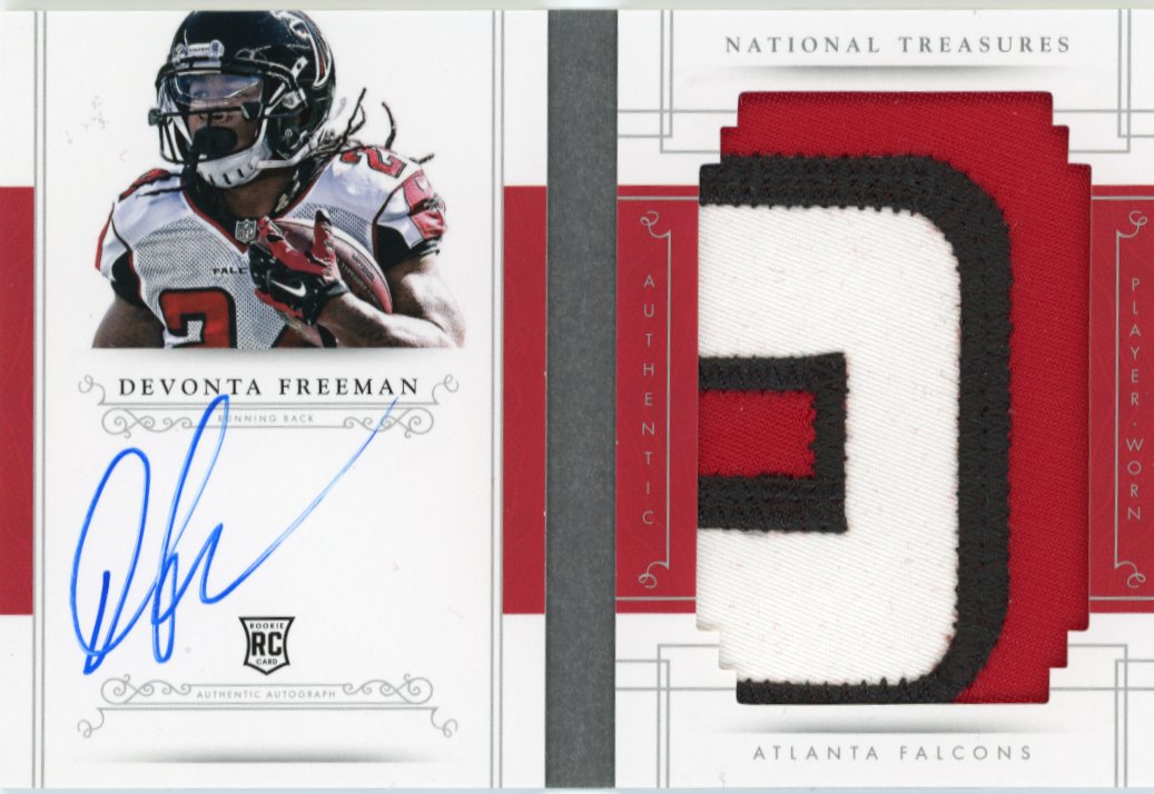 2014 Panini National Treasures DeVonta Freeman Jumbo Rookie Signatures RC #RJ-DF - Patch Autograph #/99 Vertical Falcons