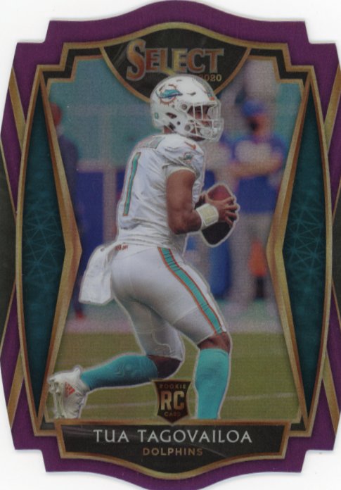 2020 Panini Select Tua Tagovailoa RC #145 - Premier Level Purple Die-Cut Dolphins