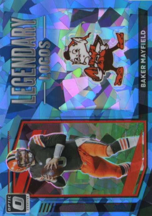 2021 Panini Donruss Optic Baker Mayfield Legendary Logos #LL-4 - Blue Cracked Ice #/15 Browns