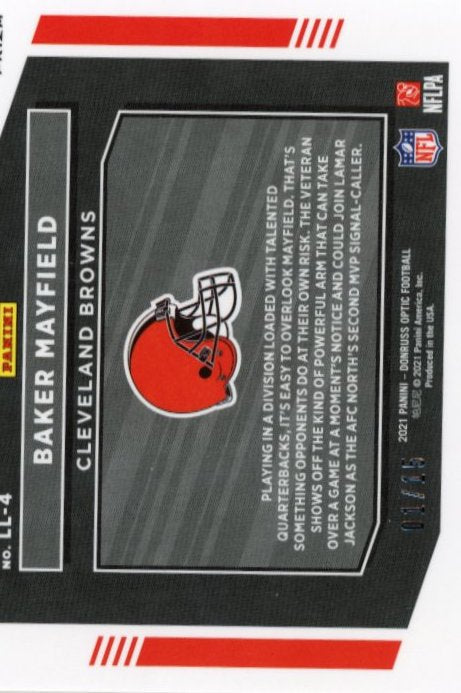 2021 Panini Donruss Optic Baker Mayfield Legendary Logos #LL-4 - Blue Cracked Ice #/15 Browns