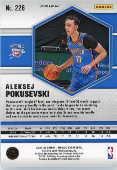 2020/21 Panini Mosaic Aleksej Pokusevski RC #226 - Yellow Wave Thunder